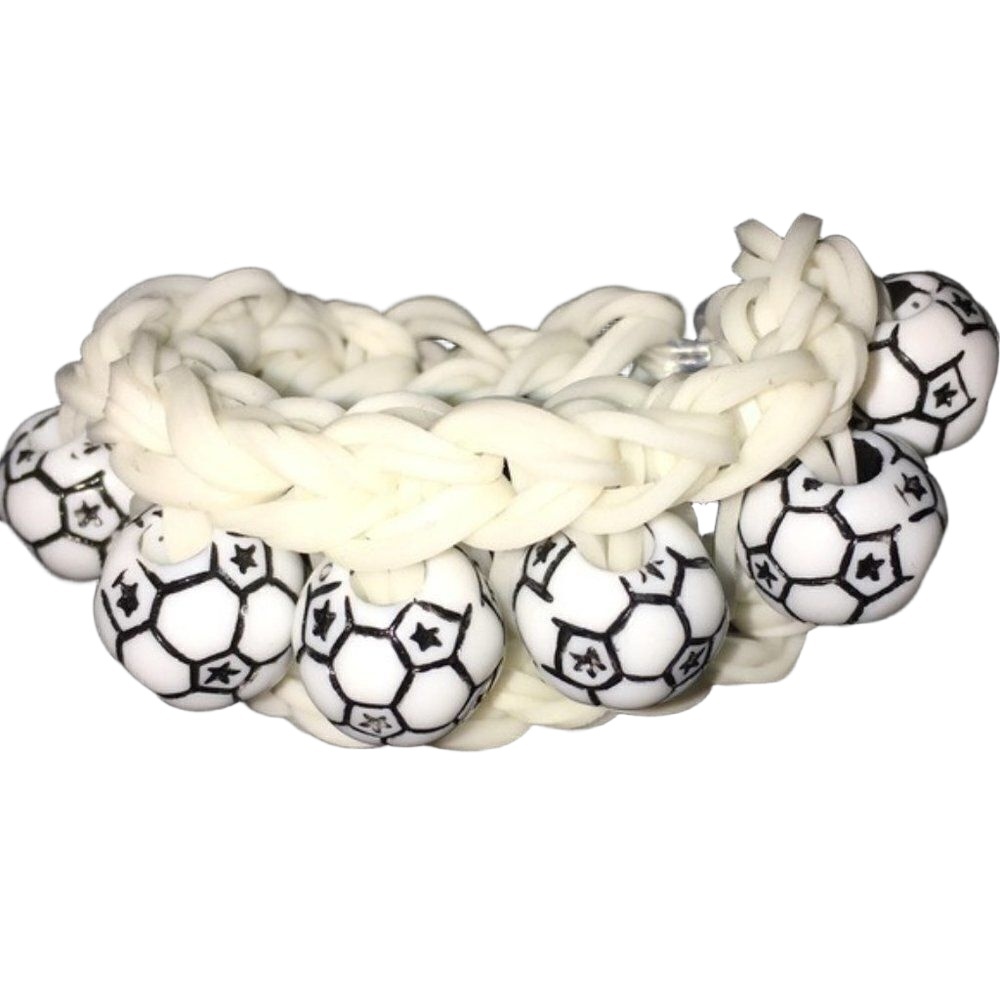 Rainbow‎ Loom Bracelet Handmade White Soccer Stretchy Sporty Athletic Playful